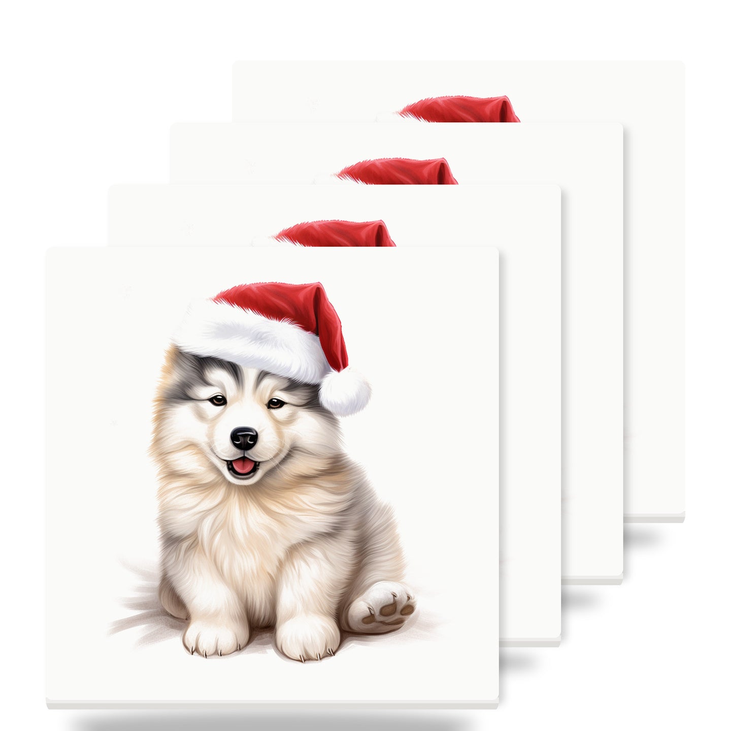 Alaskan Malamute Puppy Drawing ceramic coasters set of 4