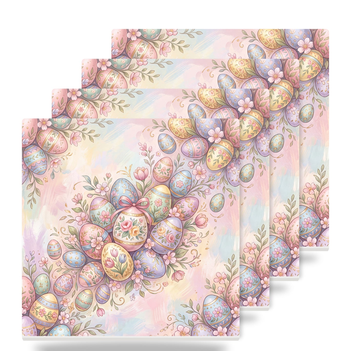 Easter Pastel Eggs ceramic coasters set of 4
