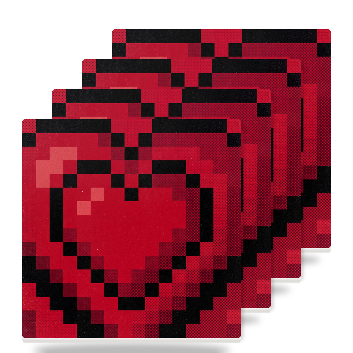 8-Bit Pixel Heart ceramic coasters set of 4