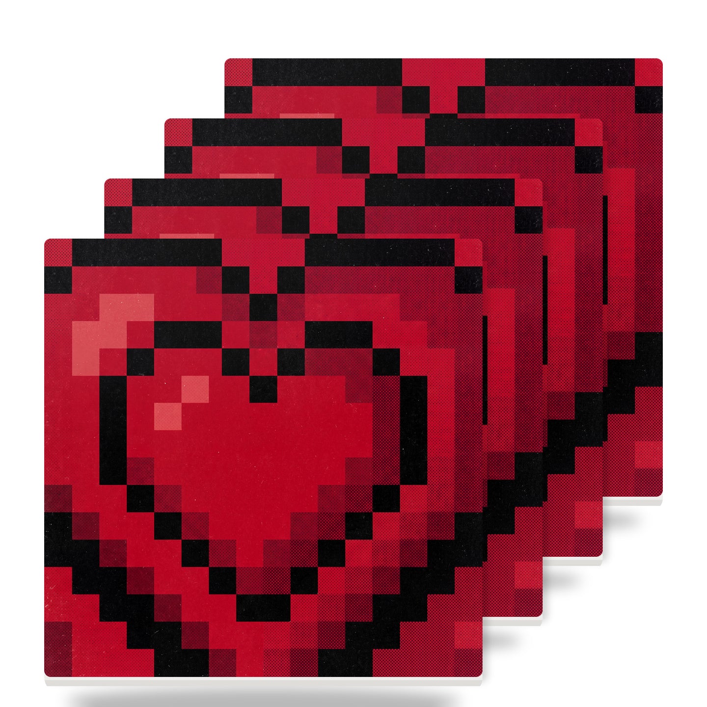 8-Bit Pixel Heart ceramic coasters set of 4