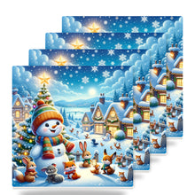 Winter Snowman Village ceramic coasters set of 4
