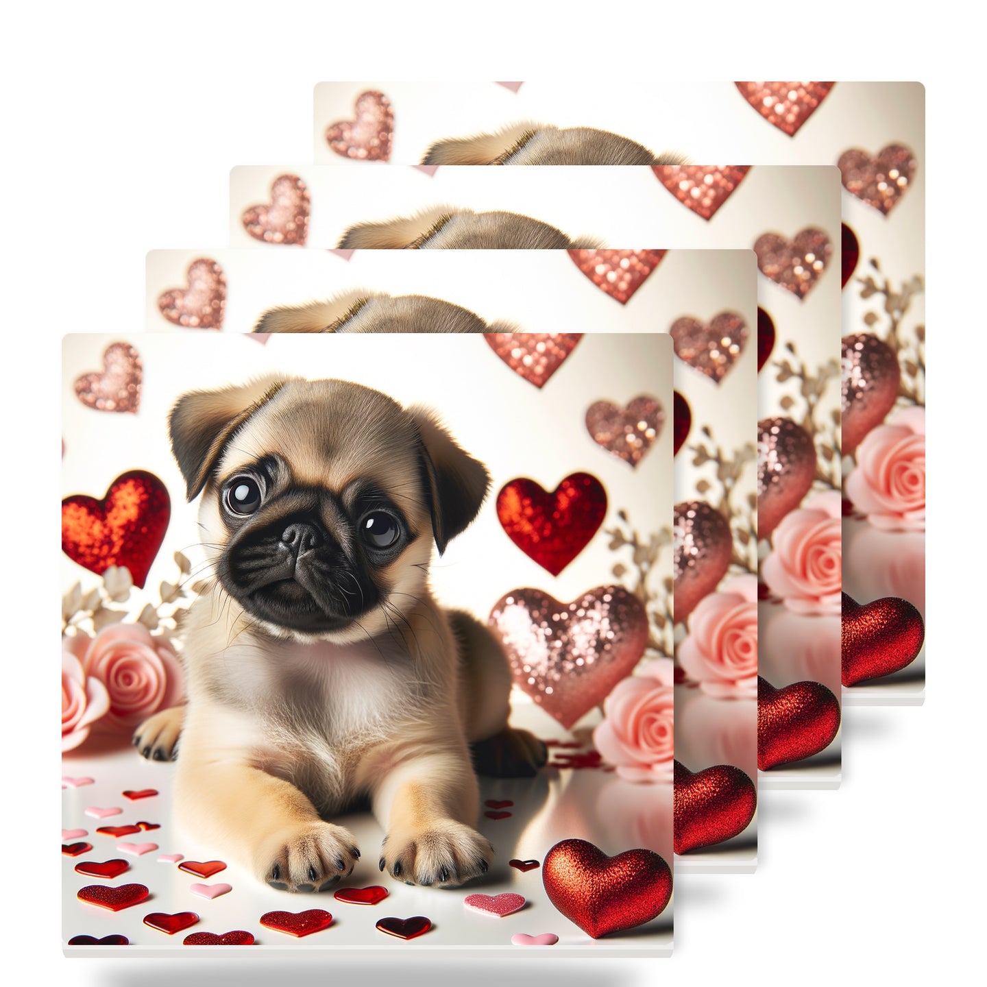 Pug ceramic coasters set of 4