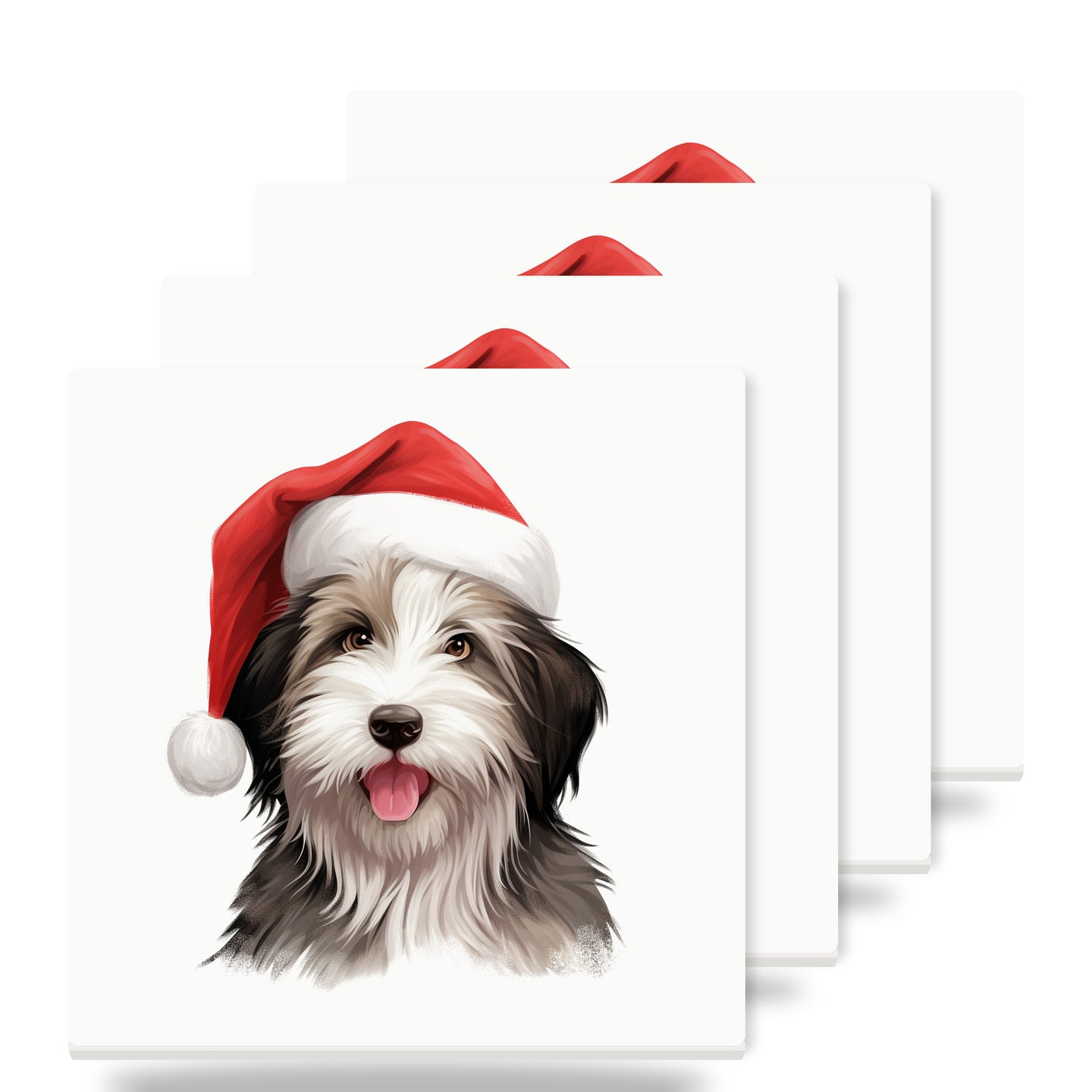 Bearded Collie Puppy Drawing ceramic coasters set of 4