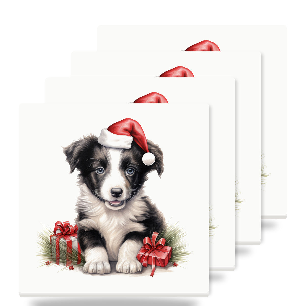 Border Collie Puppy Drawing ceramic coasters set of 4