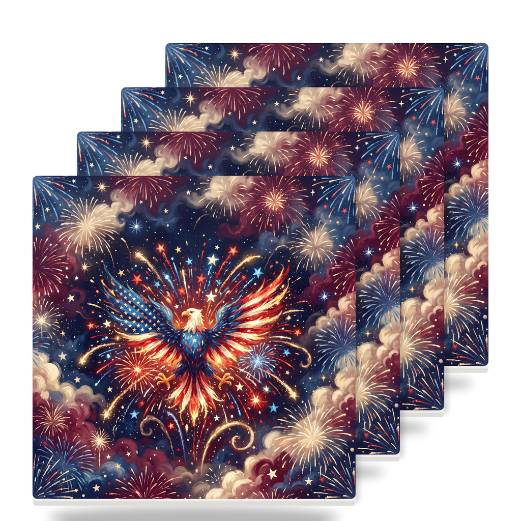 July 4th Fireworks ceramic coasters set of 4