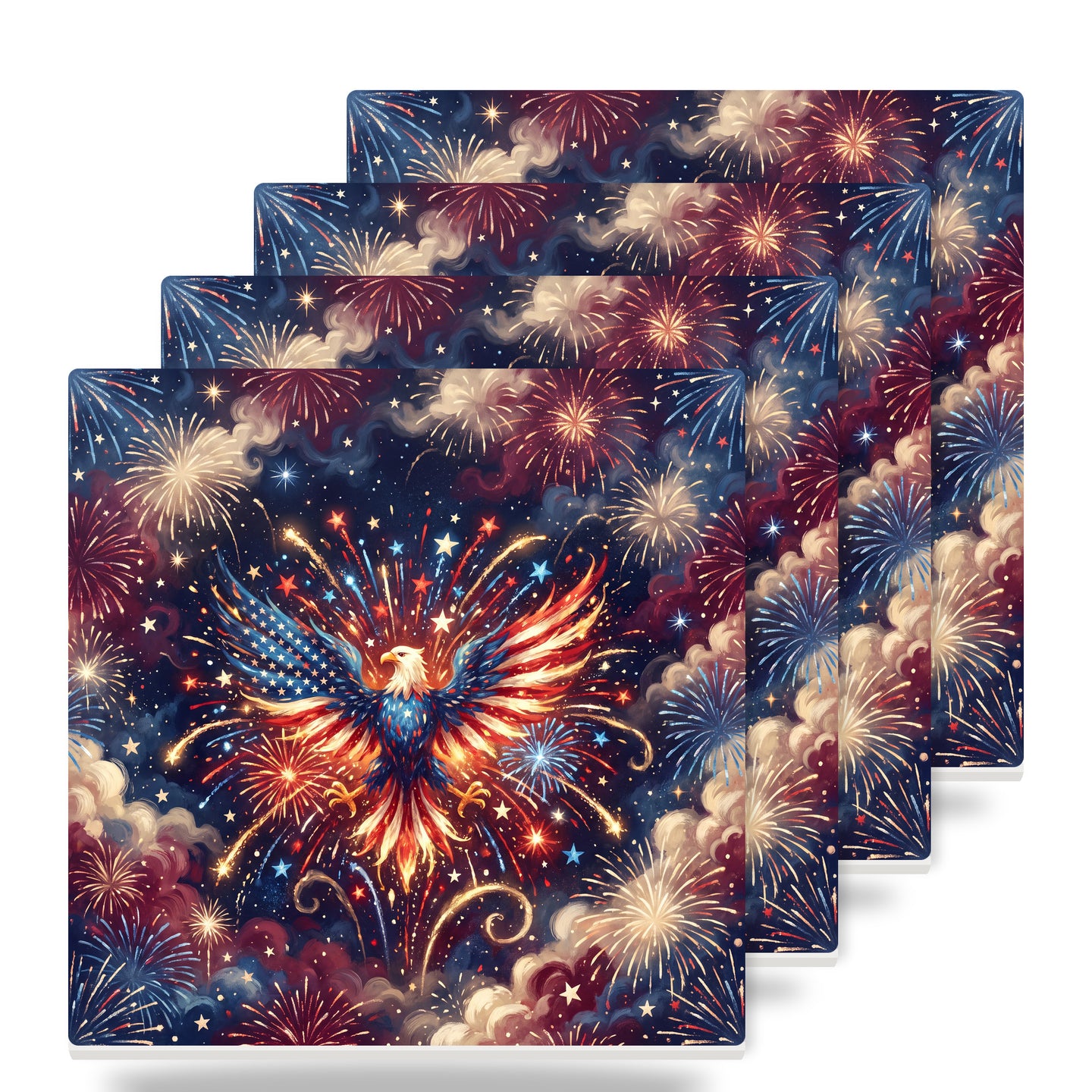 July 4th Fireworks ceramic coasters set of 4