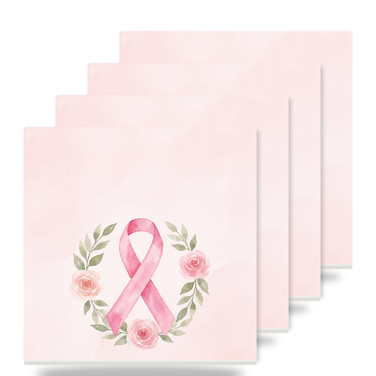 Breast Cancer Ribbon ceramic coasters set of 4