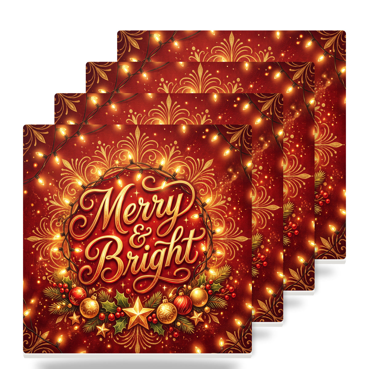 Merry & Bright ceramic coasters set of 4