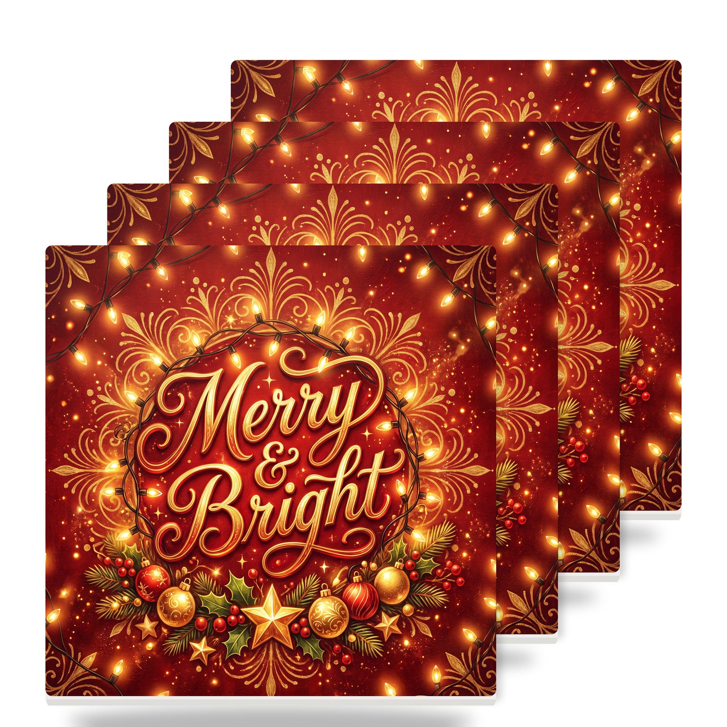 Merry & Bright ceramic coasters set of 4