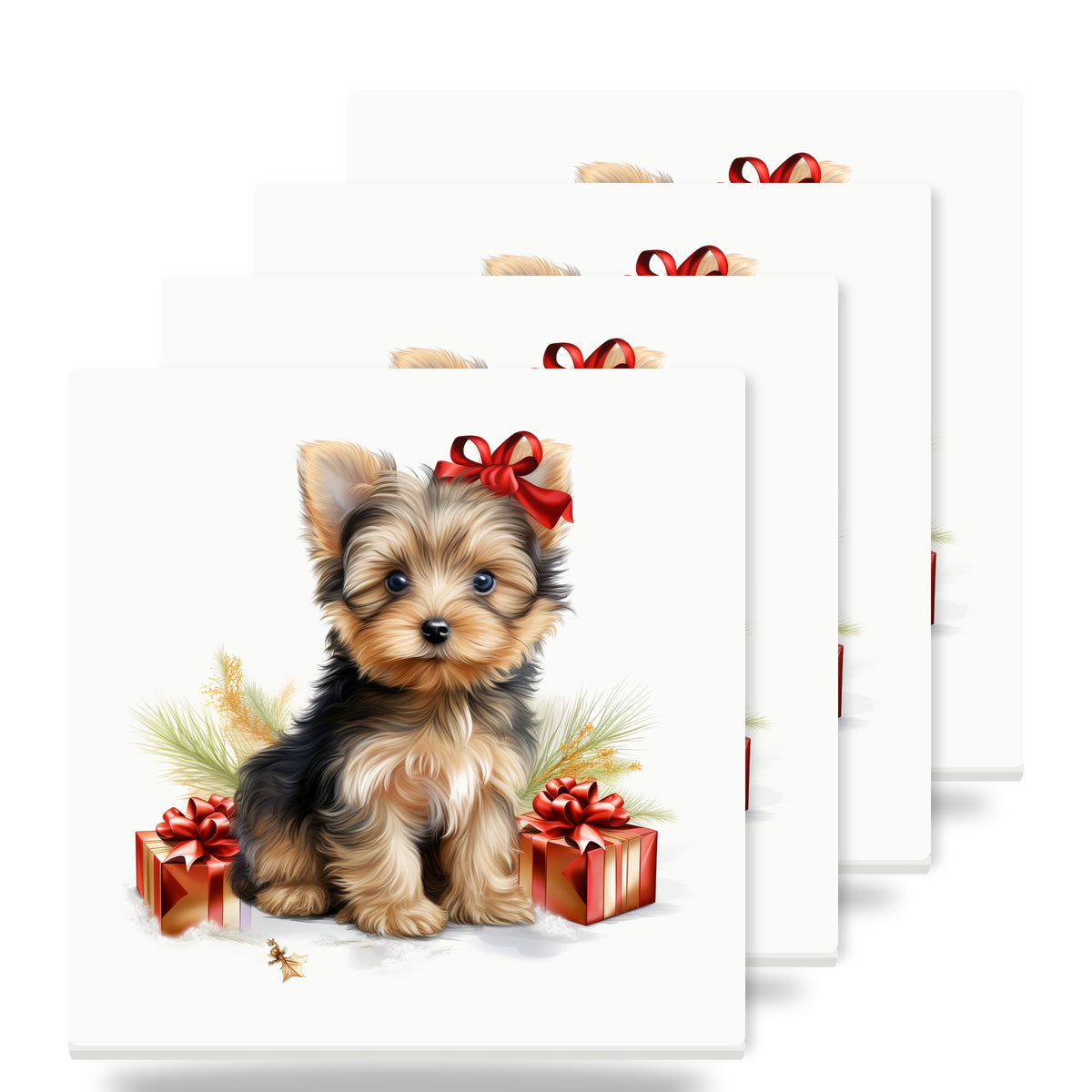 Silky Terrier Puppy Drawing ceramic coasters set of 4
