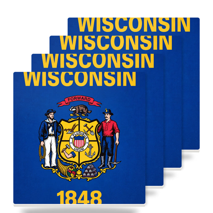 Wisconsin State Flag ceramic coasters set of 4