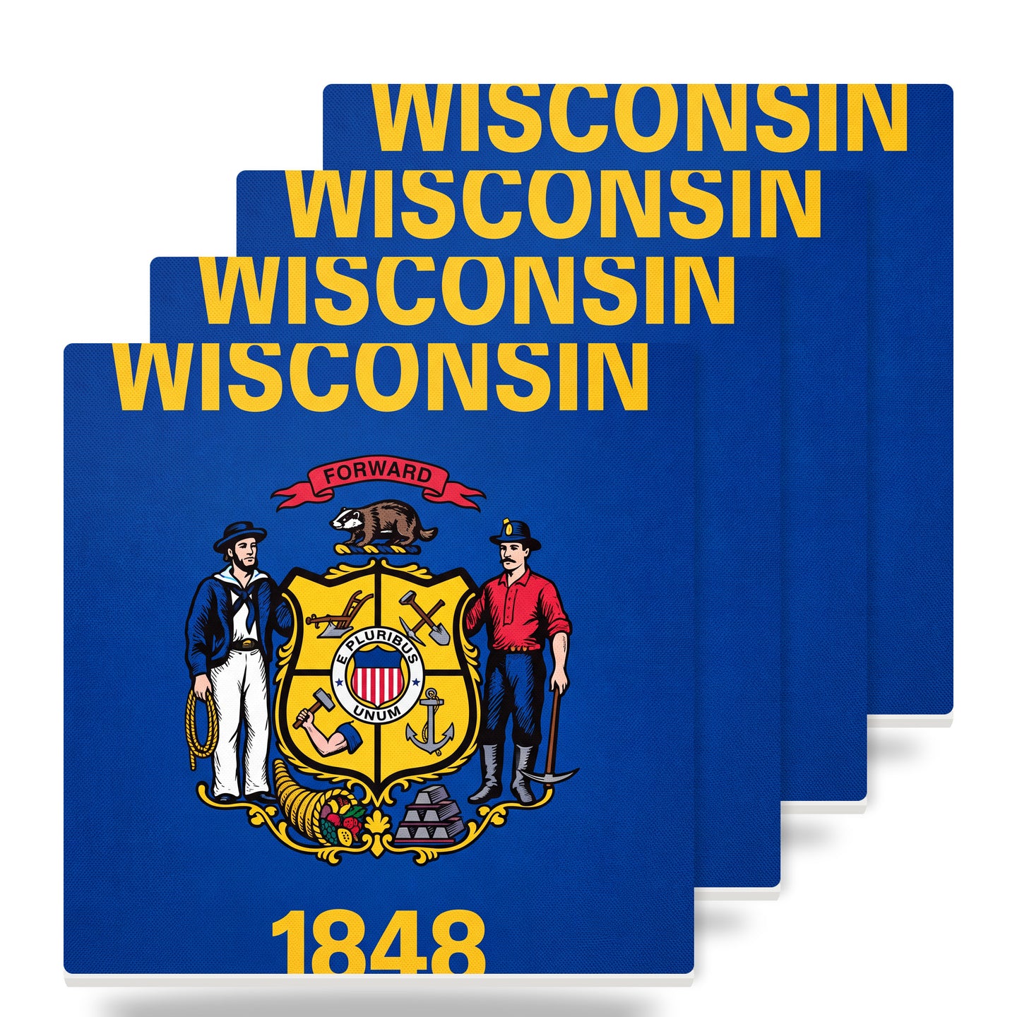 Wisconsin State Flag ceramic coasters set of 4