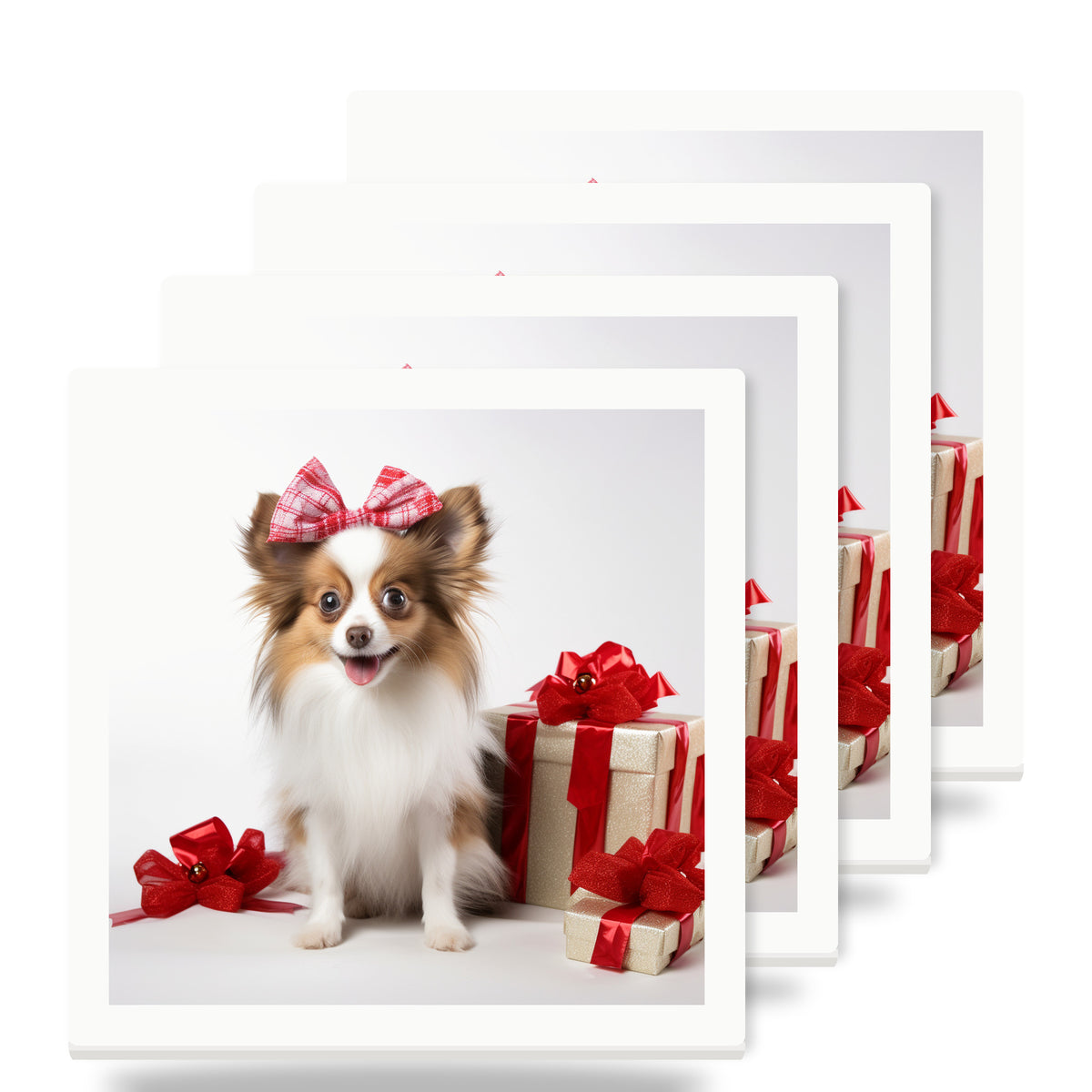 Papillon Puppy ceramic coasters set of 4
