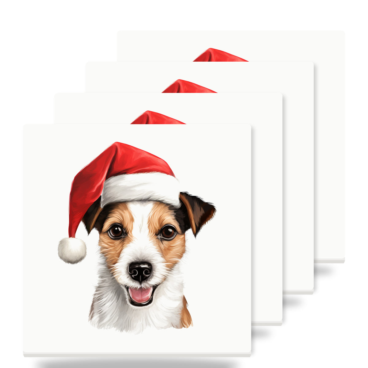 Russell Terrier ceramic coasters set of 4