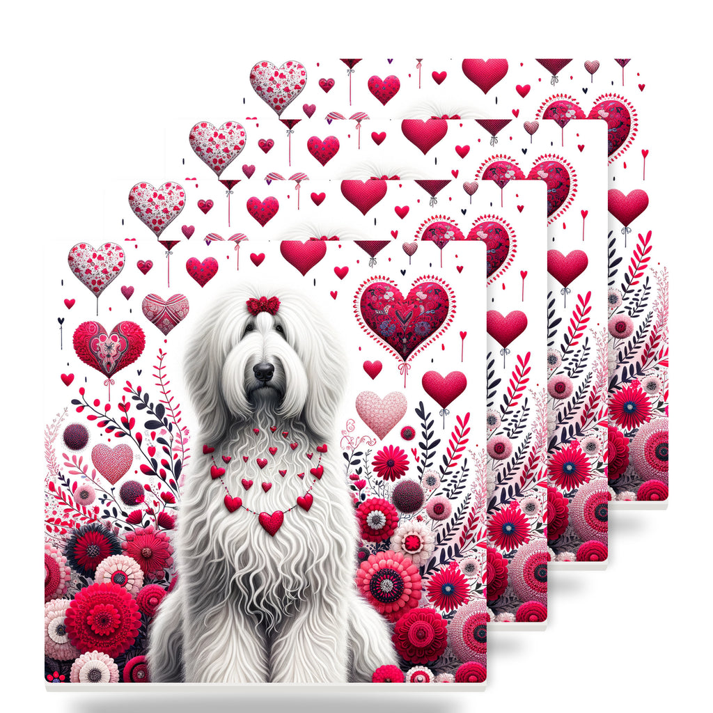 Old English Sheepdog ceramic coasters set of 4