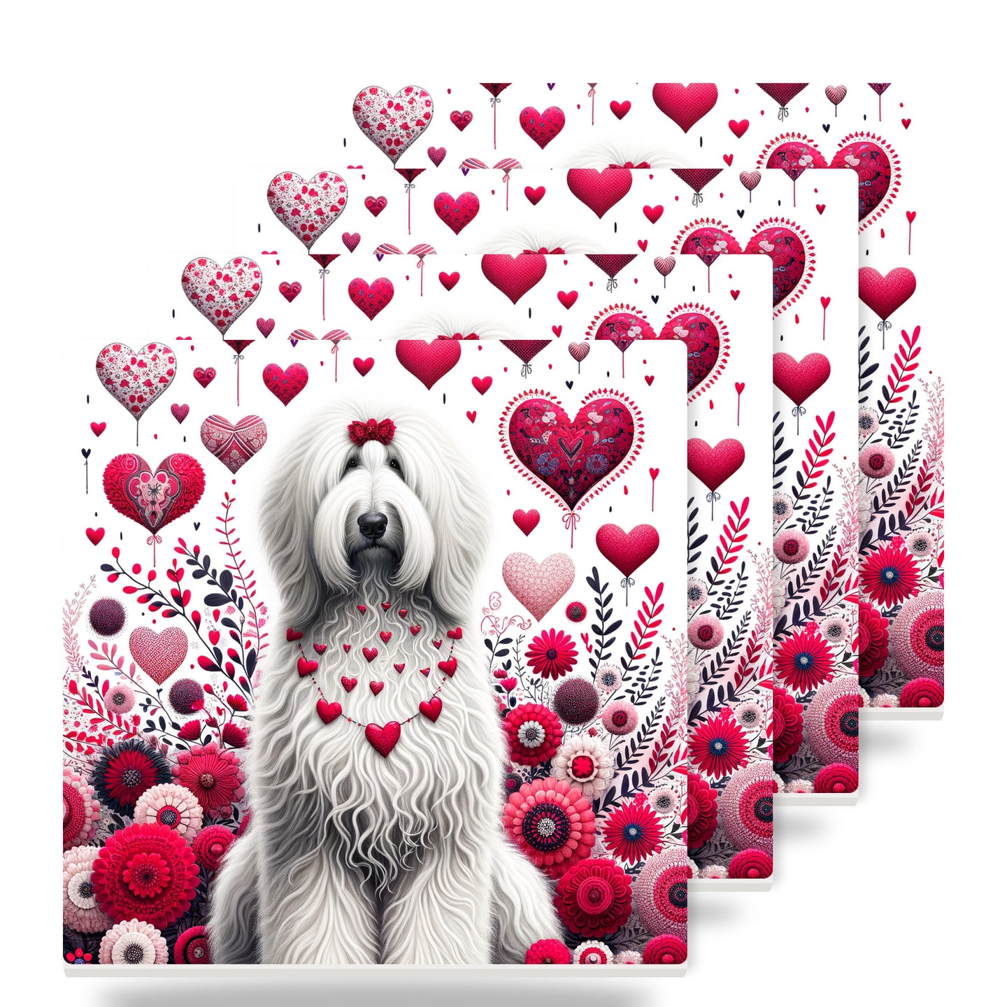 Old English Sheepdog ceramic coasters set of 4