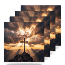 Cross On Mountains ceramic coasters set of 4