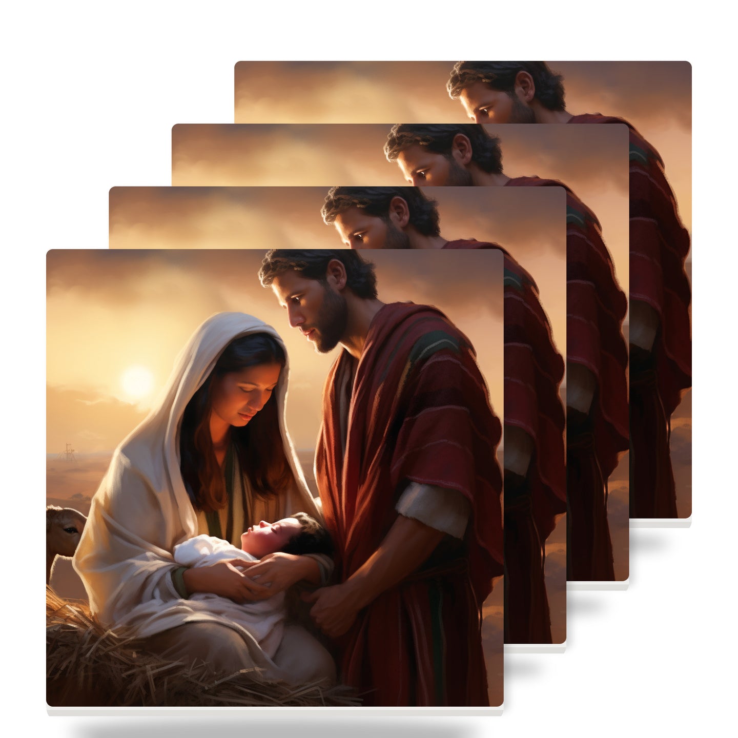 Warm Sunset Nativity ceramic coasters set of 4