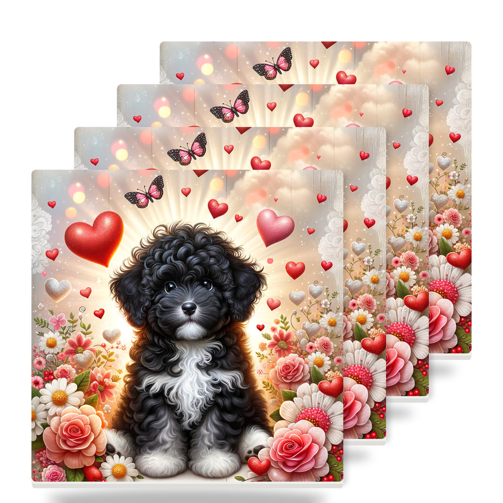 Portuguese Water Dog ceramic coasters set of 4