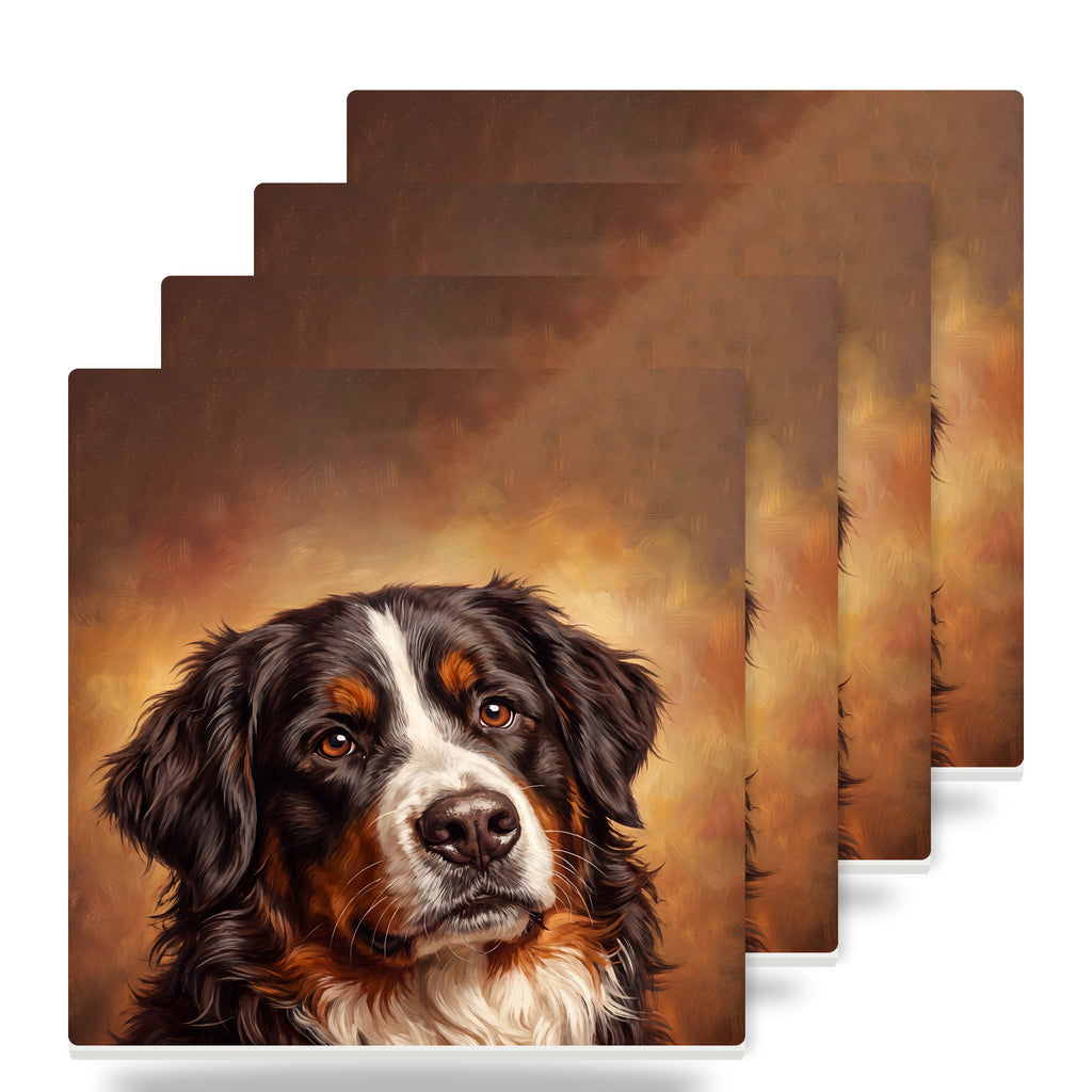 Bernese Mountain Dog Portrait ceramic coasters set of 4
