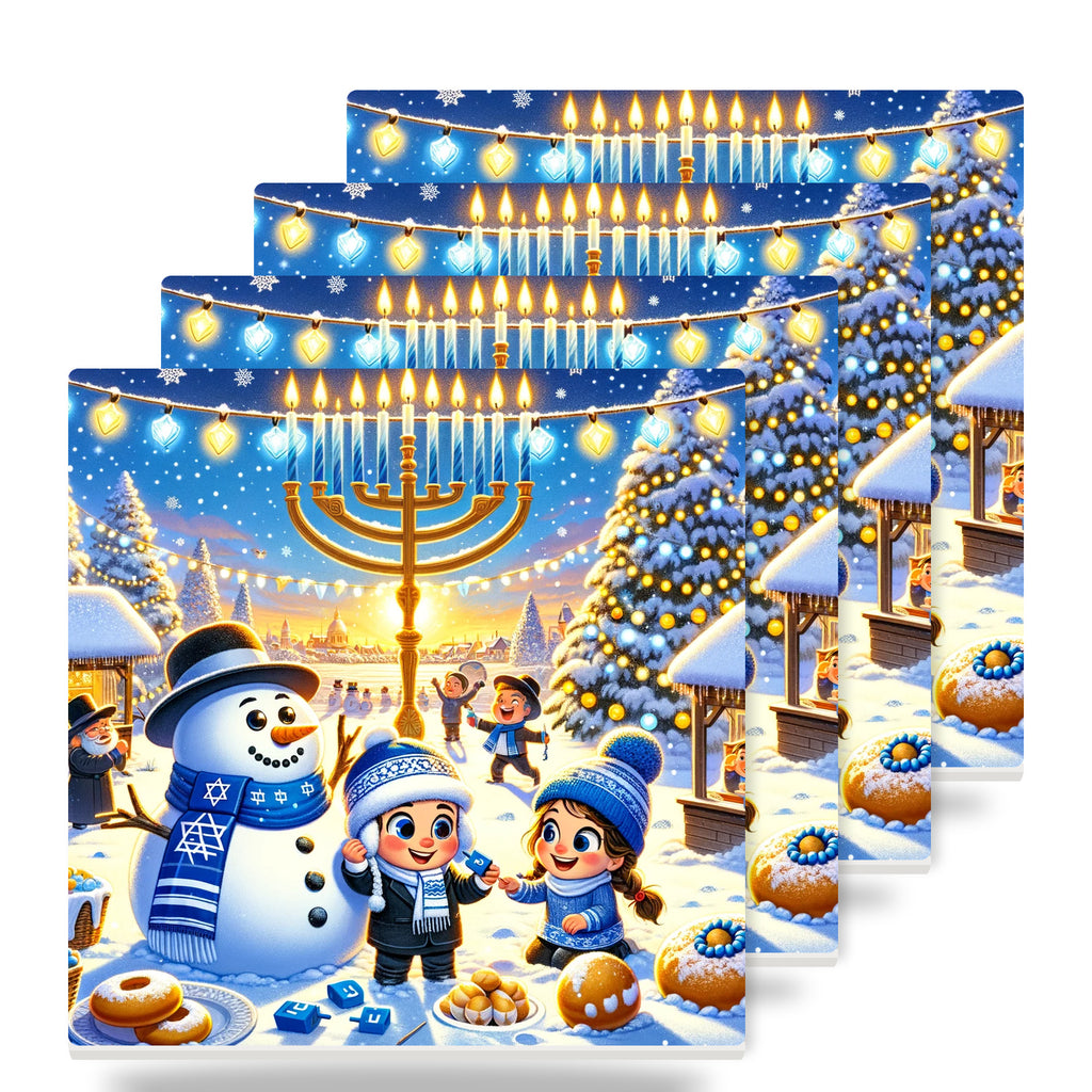 Hanukkah Winter Wonderland ceramic coasters set of 4