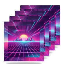 80s Neon Grid ceramic coasters set of 4