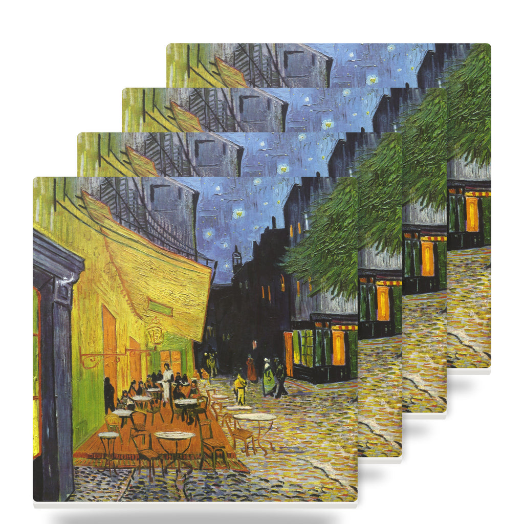 Cafe Terrace At Night ceramic coasters set of 4