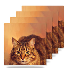 Tabby Cat Portrait ceramic coasters set of 4