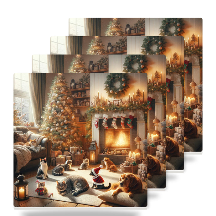 Cozy Fireside Pets ceramic coasters set of 4