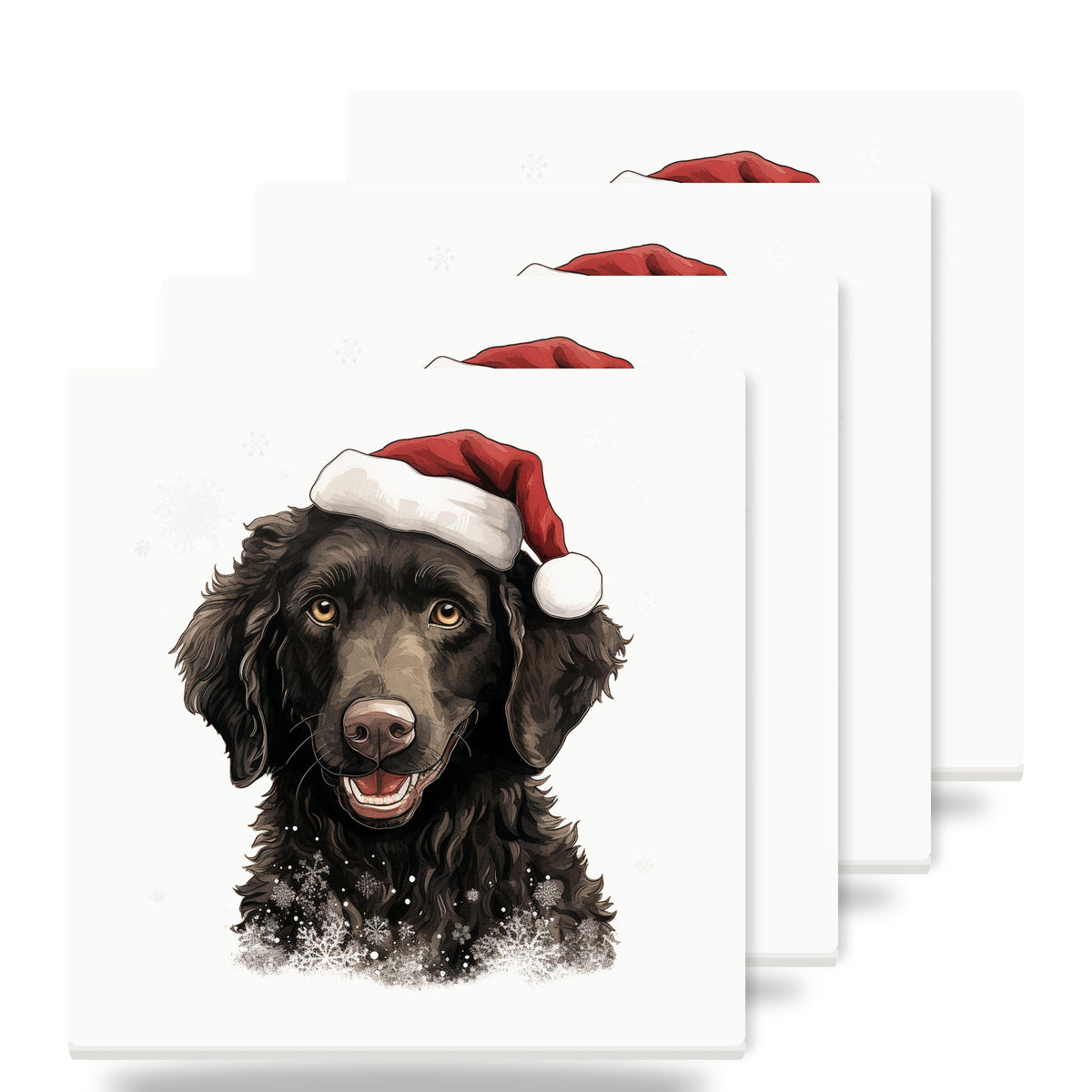Curly-Coated Retriever Puppy Drawing ceramic coasters set of 4
