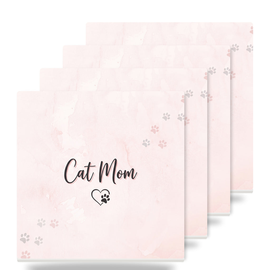 Cat Mom Heart Paw ceramic coasters set of 4