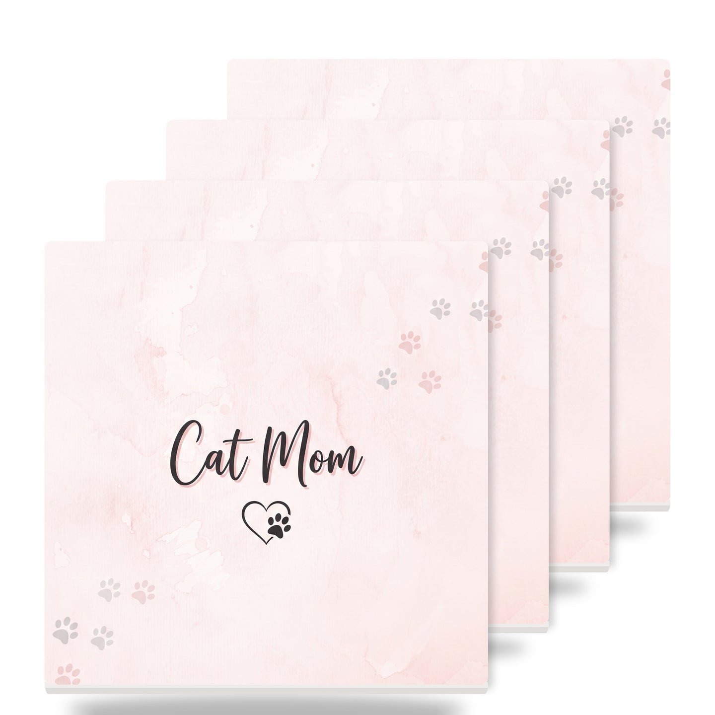 Cat Mom Heart Paw ceramic coasters set of 4