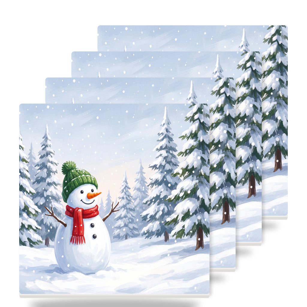 Snowman Winter ceramic coasters set of 4