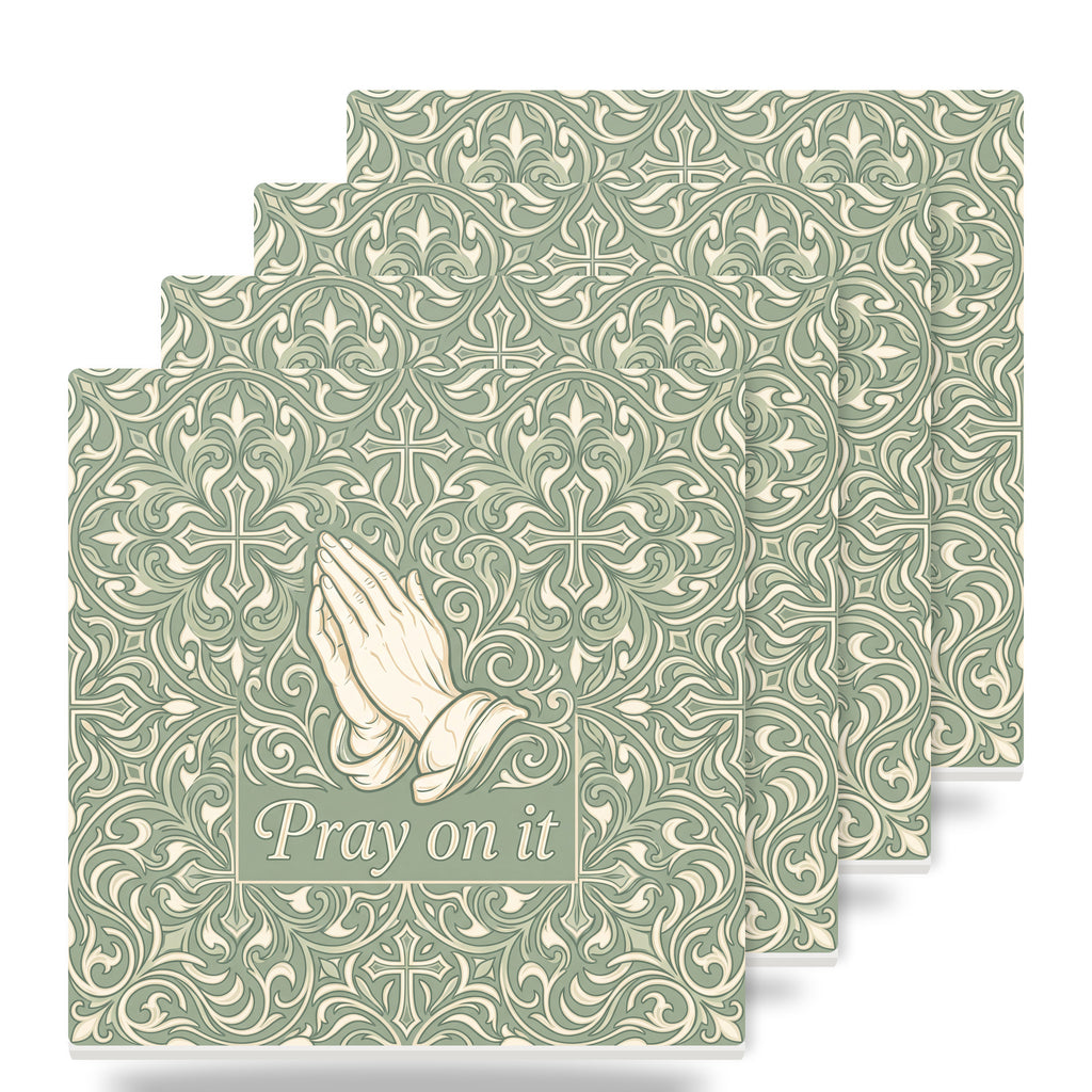 Pray On It ceramic coasters set of 4