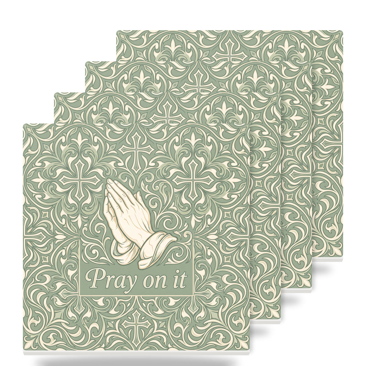 Pray On It ceramic coasters set of 4