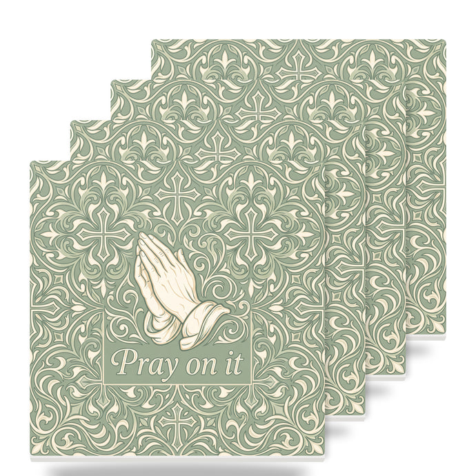 Pray On It ceramic coasters set of 4