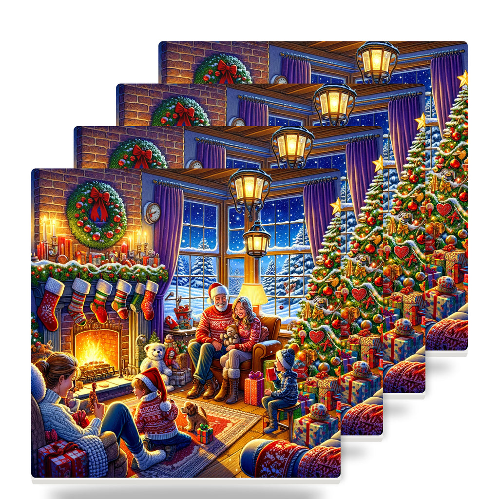 Cozy Christmas Hearth ceramic coasters set of 4