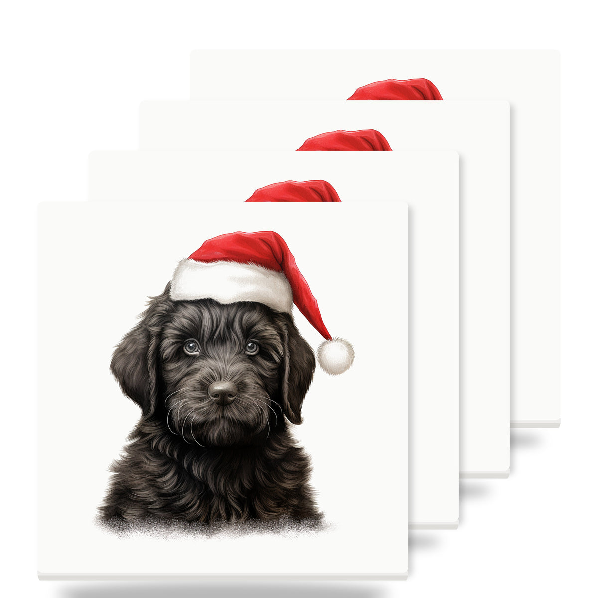 Black Russian Terrier Puppy Drawing ceramic coasters set of 4