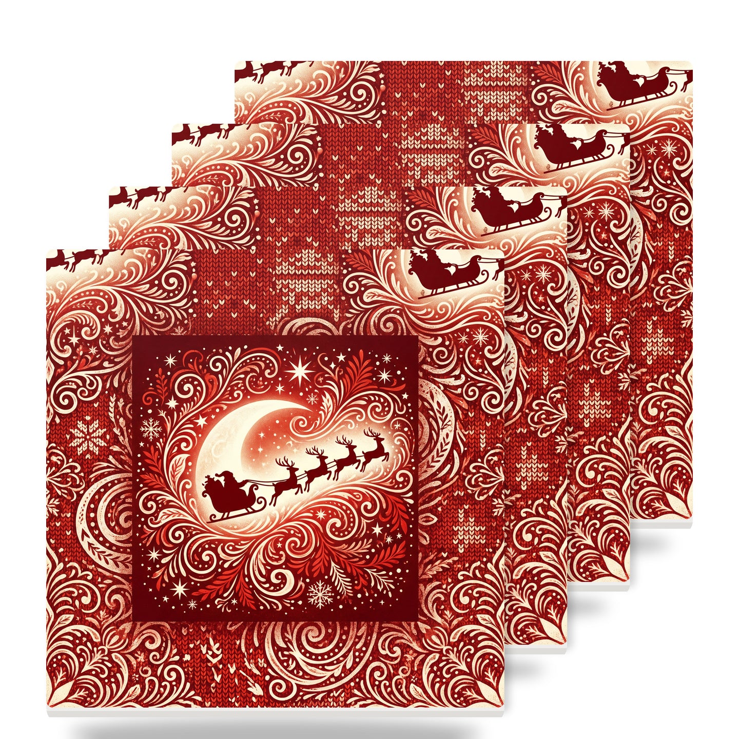 Santa & Reindeer ceramic coasters set of 4