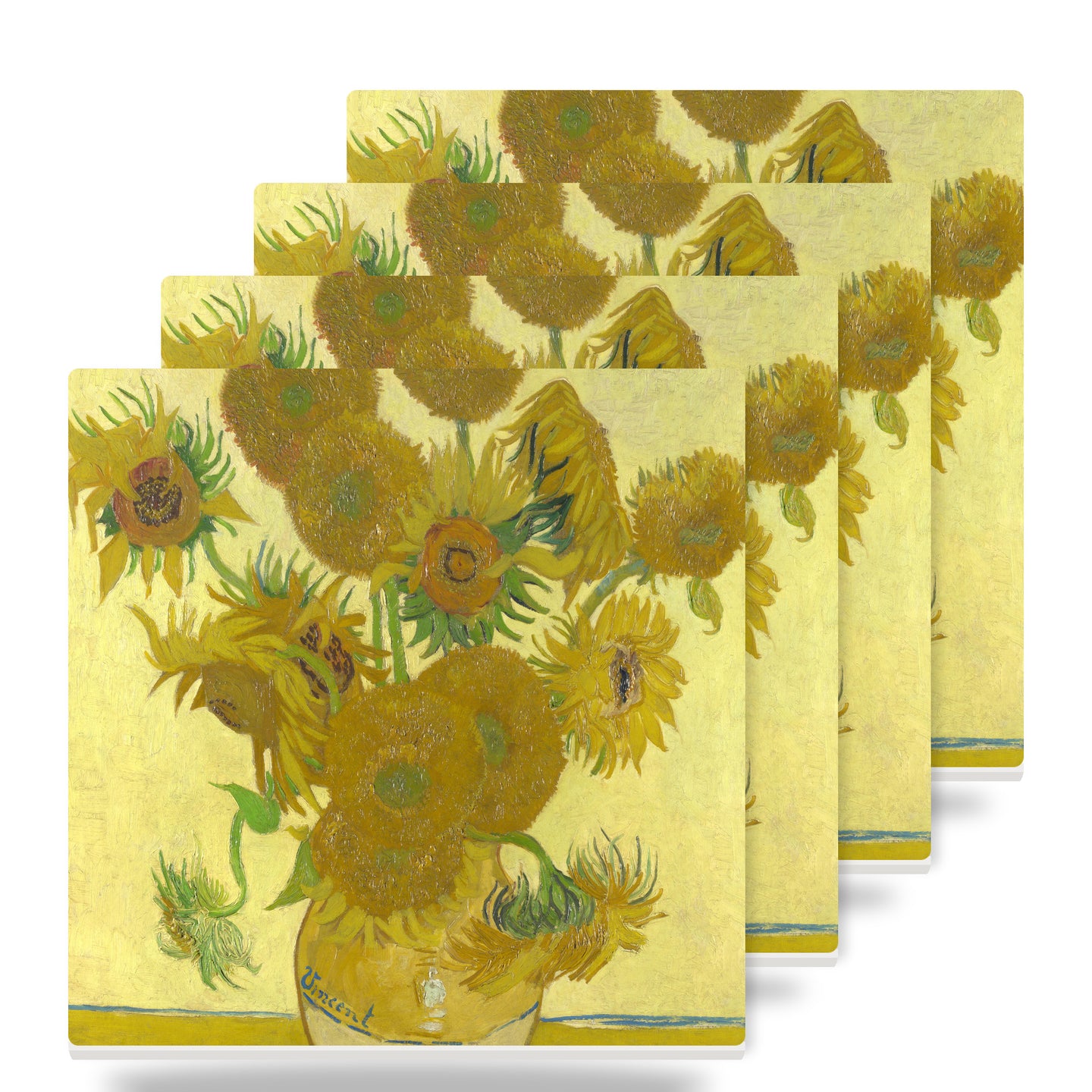 Van Gogh Sunflowers ceramic coasters set of 4