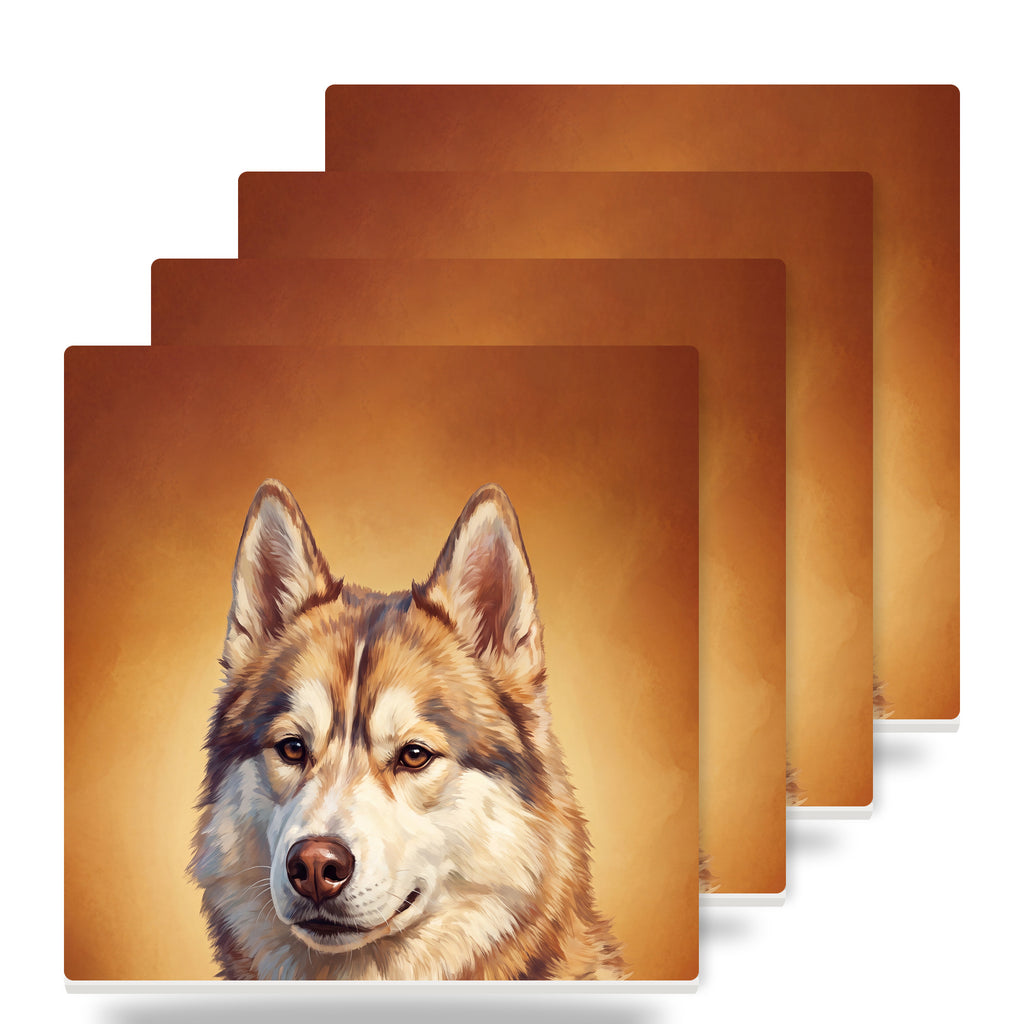 Siberian Husky Portrait ceramic coasters set of 4