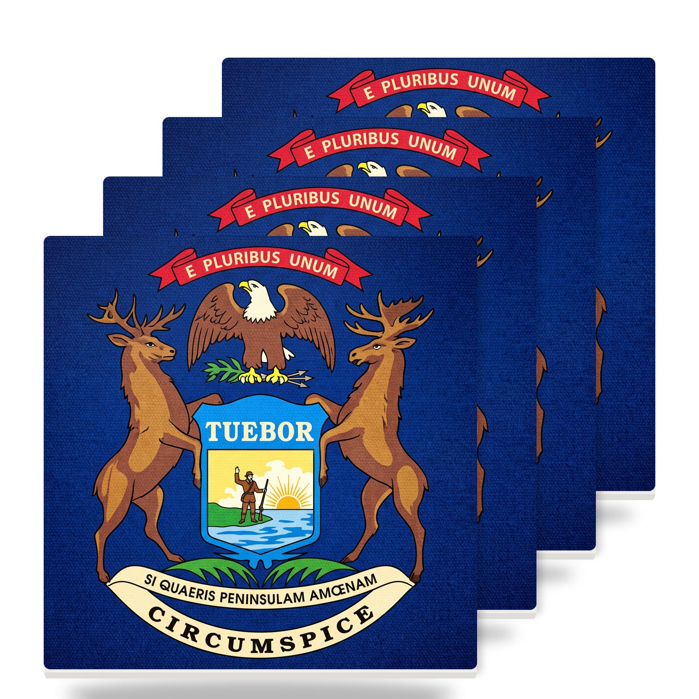 Michigan State Flag ceramic coasters set of 4