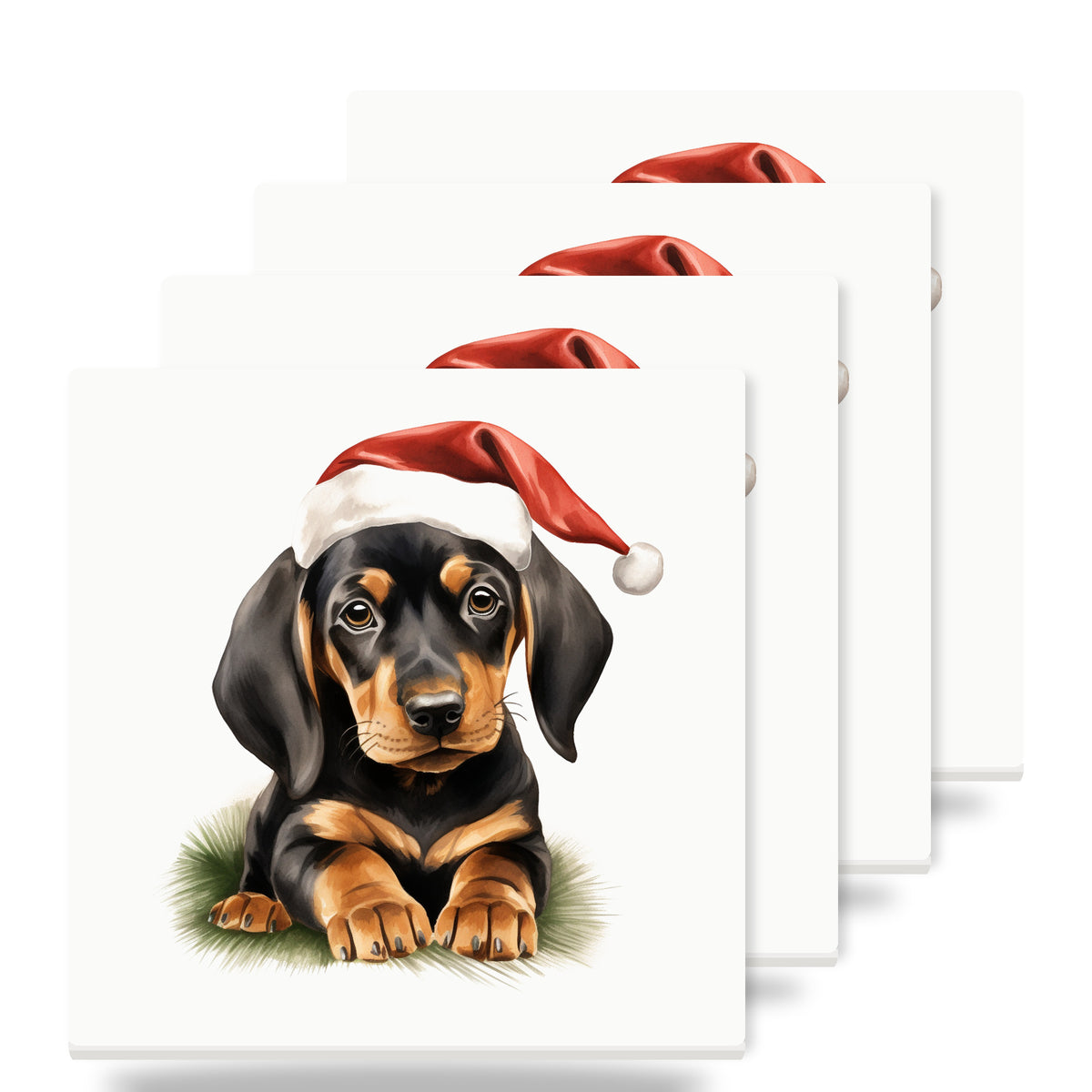 Black and Tan Coonhound Puppy Drawing ceramic coasters set of 4