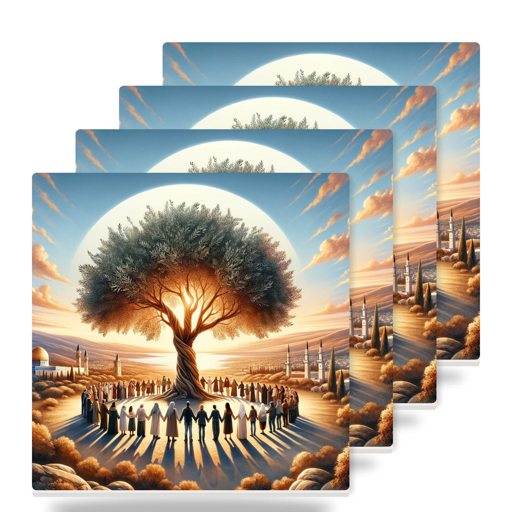 Golden Olive Tree ceramic coasters set of 4
