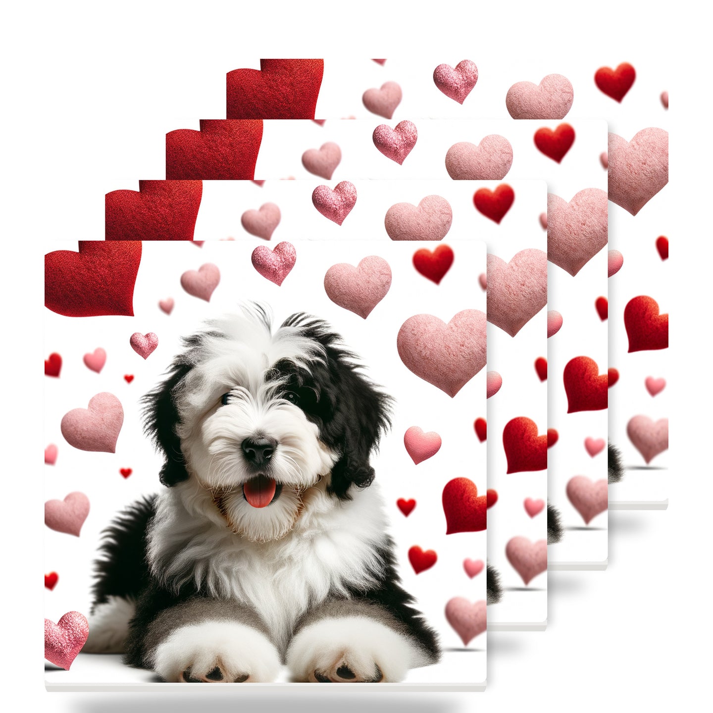 Old English Sheepdog ceramic coasters set of 4