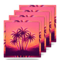Neon Palm Sunset ceramic coasters set of 4