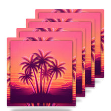 Neon Palm Sunset ceramic coasters set of 4