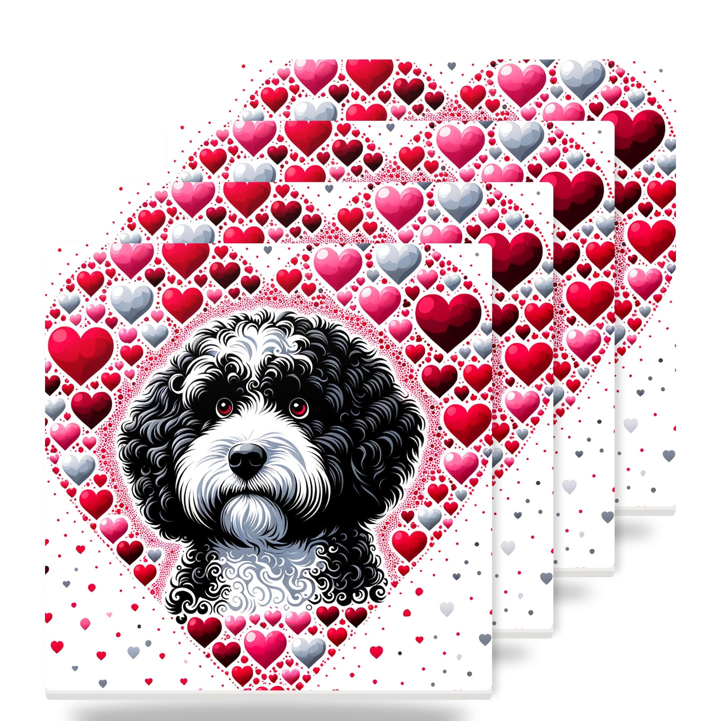 Portuguese Water Dog ceramic coasters set of 4