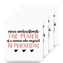 Never Underestimate Woman in Psychology ceramic coasters set of 4