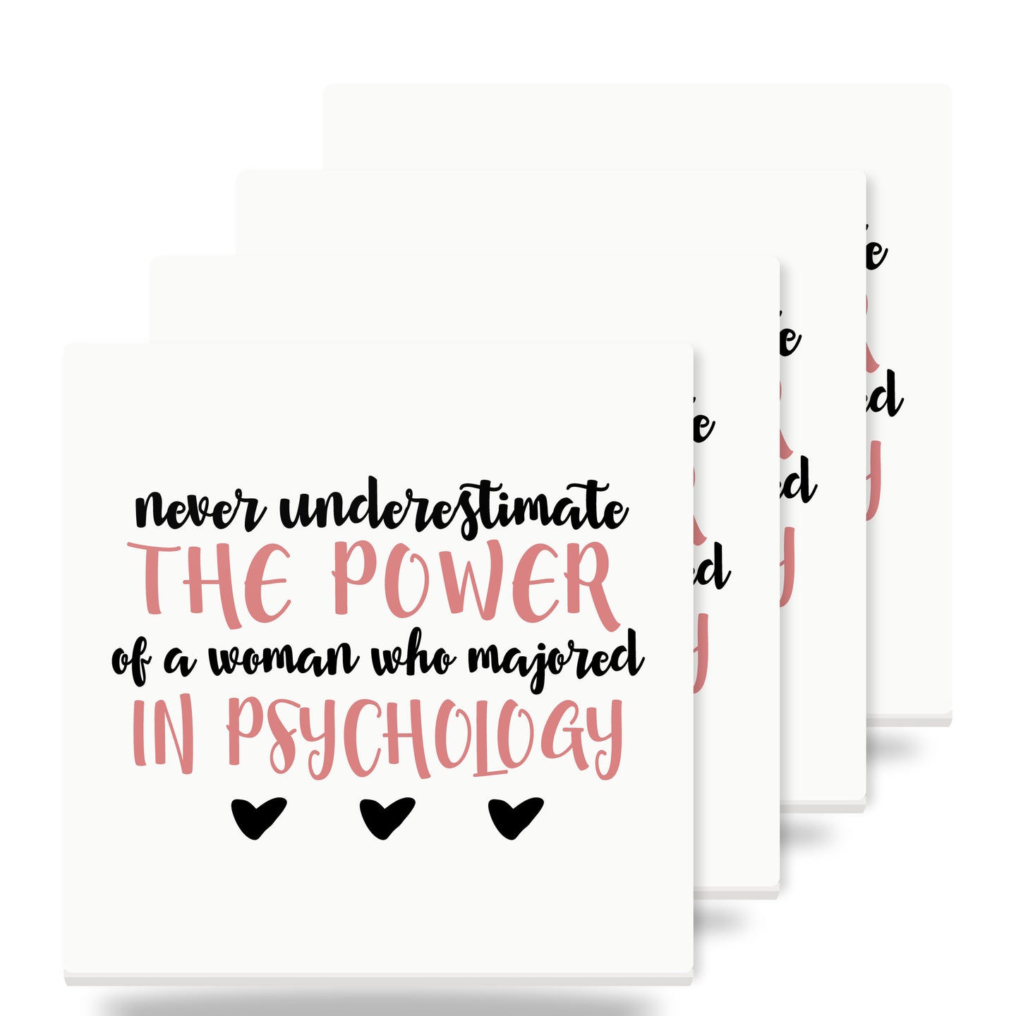 Never Underestimate Woman in Psychology ceramic coasters set of 4